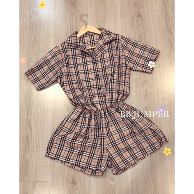 Jual BB jumper jumpsuit burberi kotak kotak Indonesia