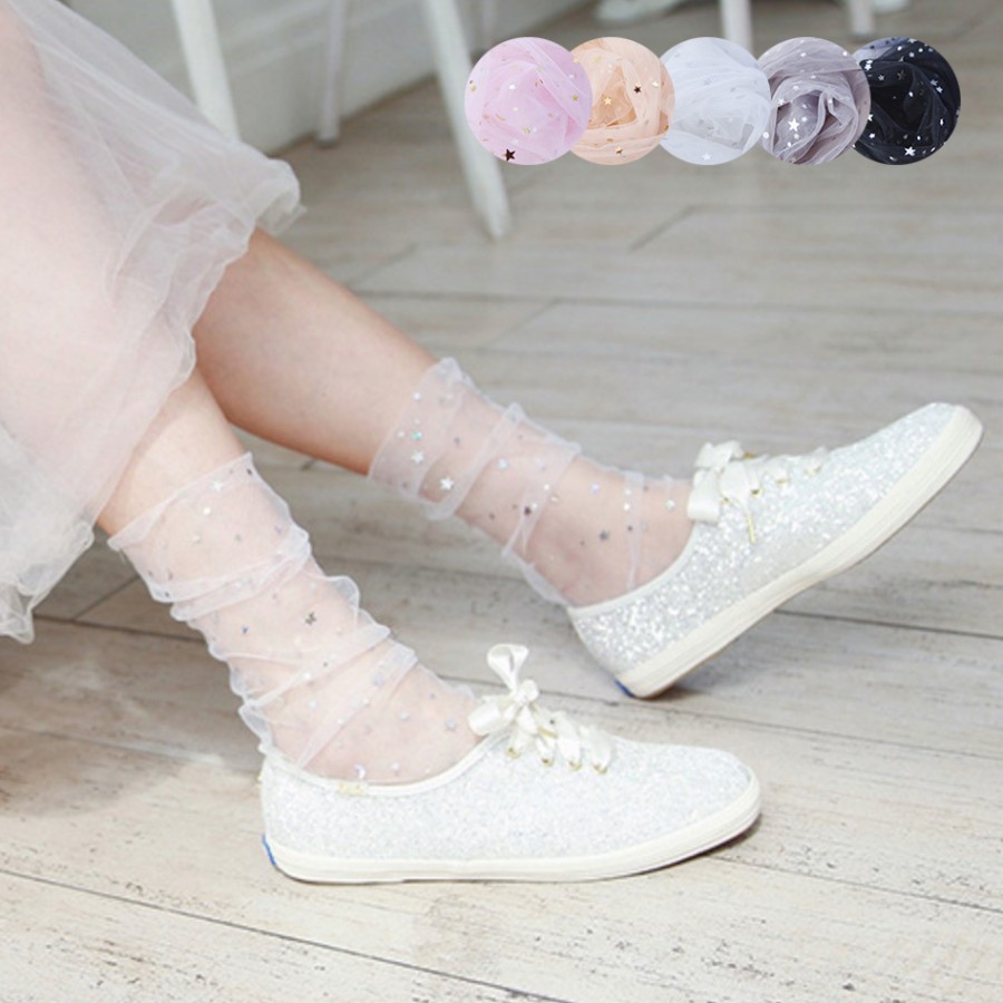 KAOS KAKI WANITA LOLITA TRANSPARAN RENDA RAJUT BINTANG IMPOR kk-48