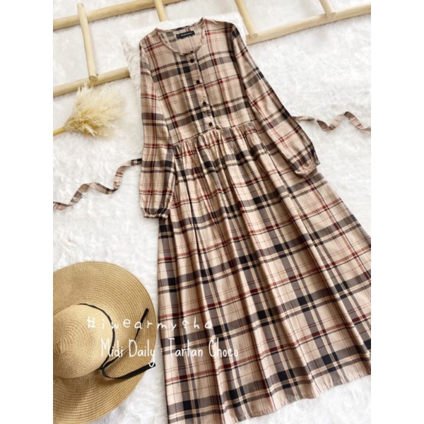 Midi dress tartan choco & red by IwearMysha