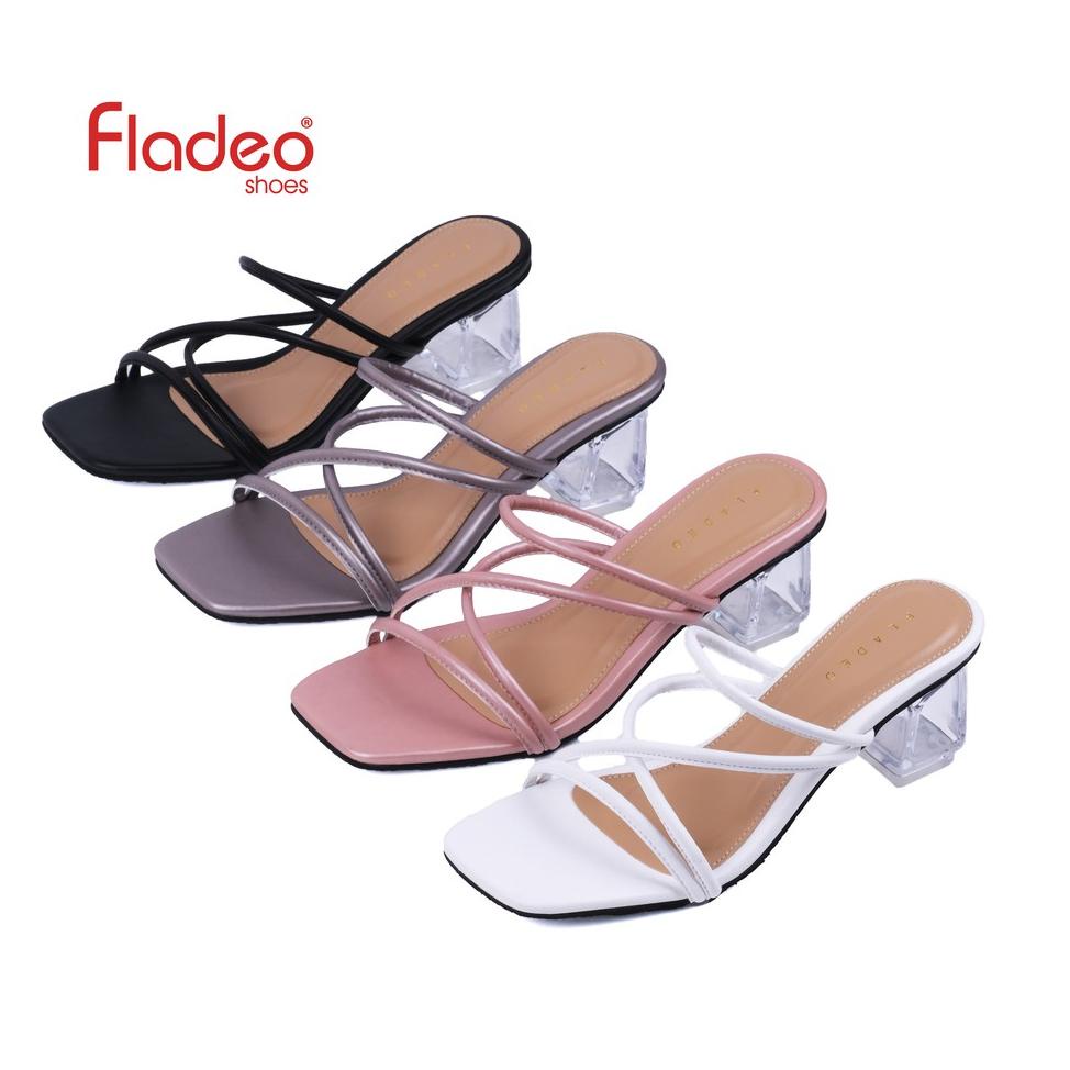 D8X8 Fladeo D21/LDH368-1WH/Sandal Heels Slide Wanita [ Hak Kaca ]
