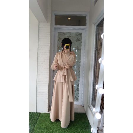 Gamis 70750 Maxi Japan Blazer Obi Belt Ribbon Gaun Panjang  Baju Scuba Titanium prewedding  Mewah