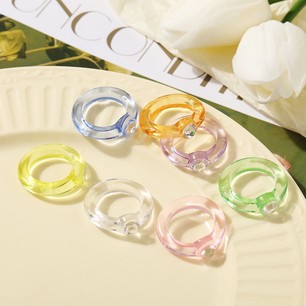 Needway  Gifts Rings 2021 New Style Joint Ring Finger Ring Cute Lovely Acrylic Resin Candy Color Women Girls Diamond Rhinestone Fashion Jewelry