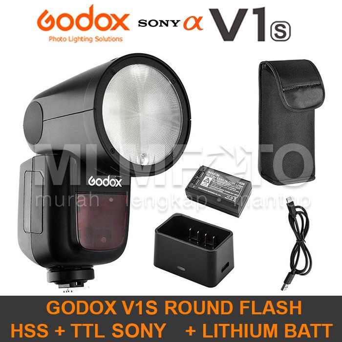 {adenastore} Godox V1S SONY TTL HSS Li-Ion Round Head Flash V-1S V1-S V1 Kit ALPHA Berkualitas