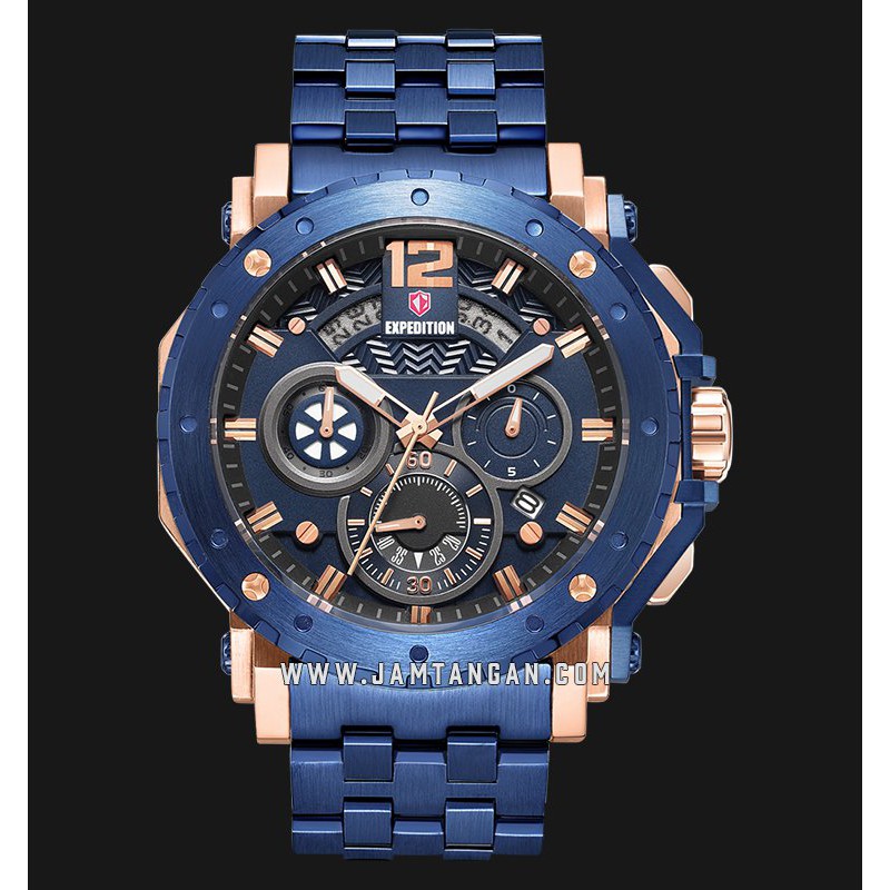 Expedition E 6402 MC BURBU Chronograph Men Blue Dial Blue Stainless Steel Strap