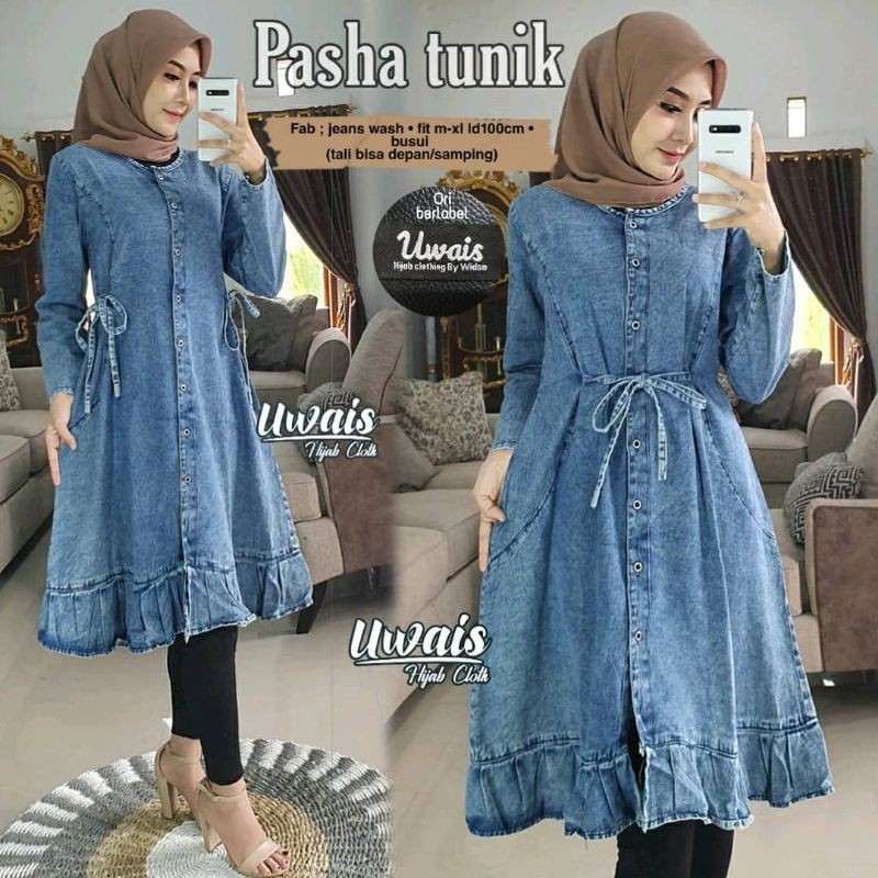 PASHA TUNIK | Tunik Jeans Wanita LD 100 Busui Friendly | Baju Atasan Wanita Kekinian