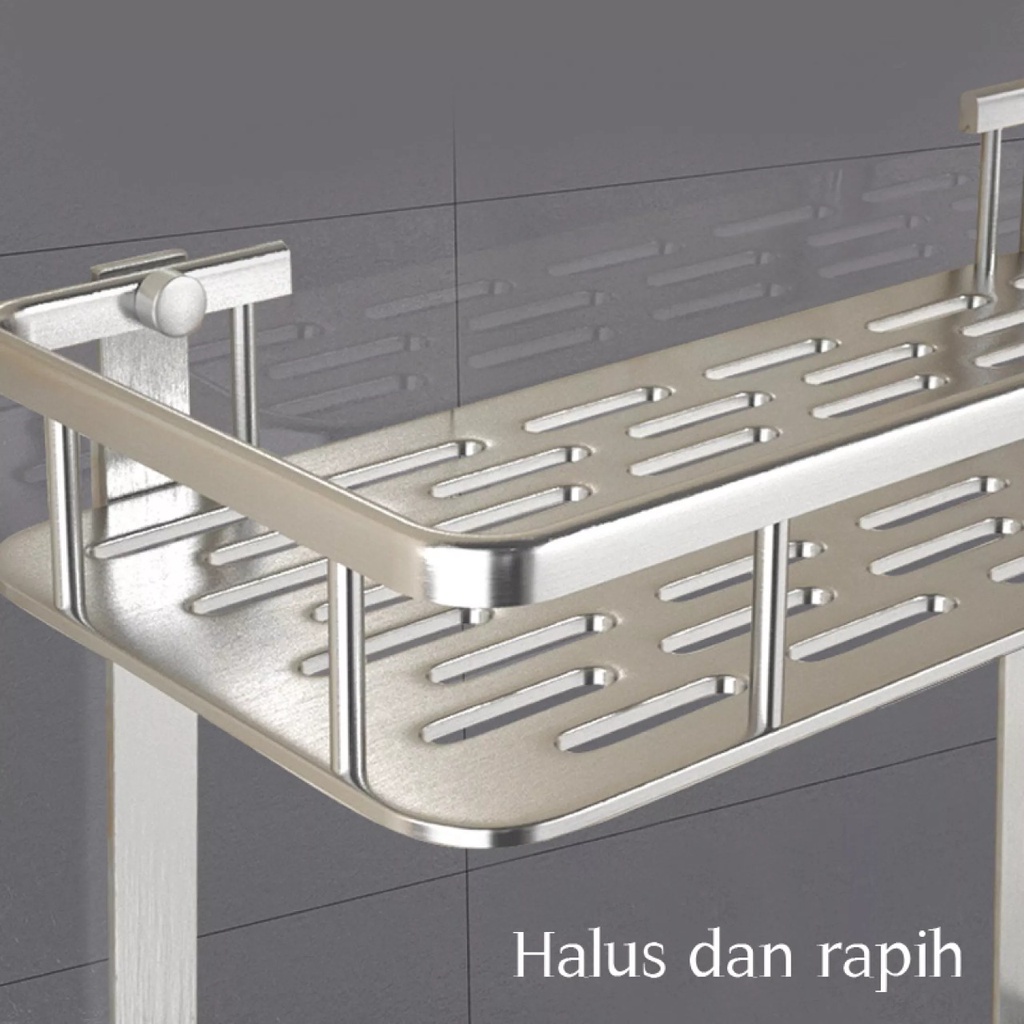 home_colection AC201  Rak Kamar Mandi Tempel Dinding Sudut 2 Tingkat Rak Multifungsi Bahan Alumunium 2 Susun Anti Karat