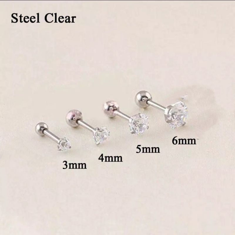 1Pc Anting Tusuk Titanium Zircon Berlian Permata Bentuk Ukuran 3mm-6mm