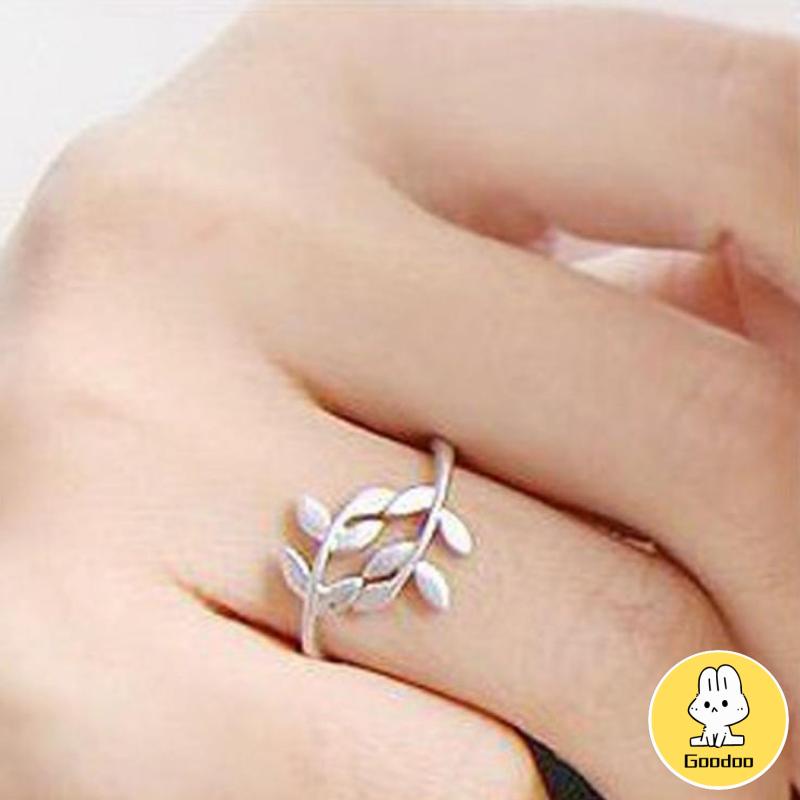 Cincin Charms Olive Tree Branch Leaves Open Ring Wedding Rings Adjustable Jewelry -Doo