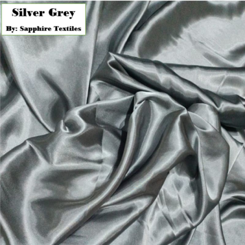 1Meter Kain Satin Silk Kilap Premium Jakarta Maxmara Lux (Jenis Bahan) Satin Bridesmaid Saten Silk Premium Kilap Bahan Satin Silk Charmuse Meteran Grosir Murah dan Bagus-Silver Grey