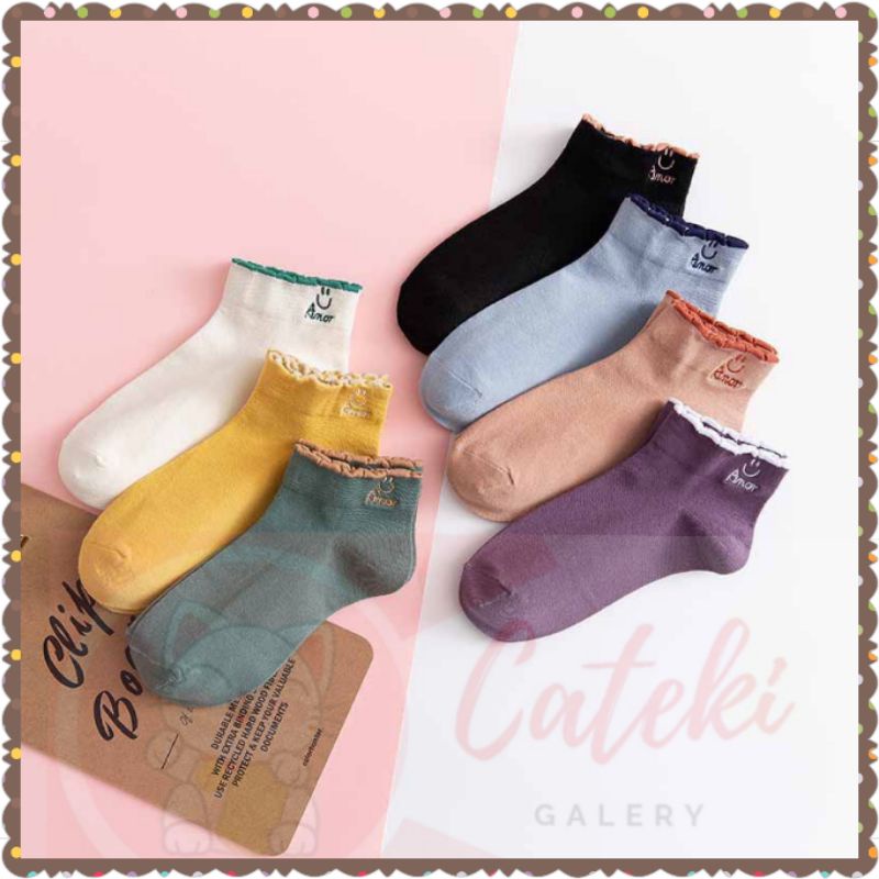 [CTK] Kaos Kaki Fashion Wanita Pendek Semata Kaki Motif SMILE Amor Polos Kaos Kaki Ankle New Socks PROMO MURAH