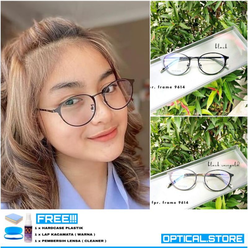 PAKET LENSA MINUS / Frame Kacamata 9614 / Frame Kaca Mata Anti Radiasi UV / Kacamata Fashion Cewek