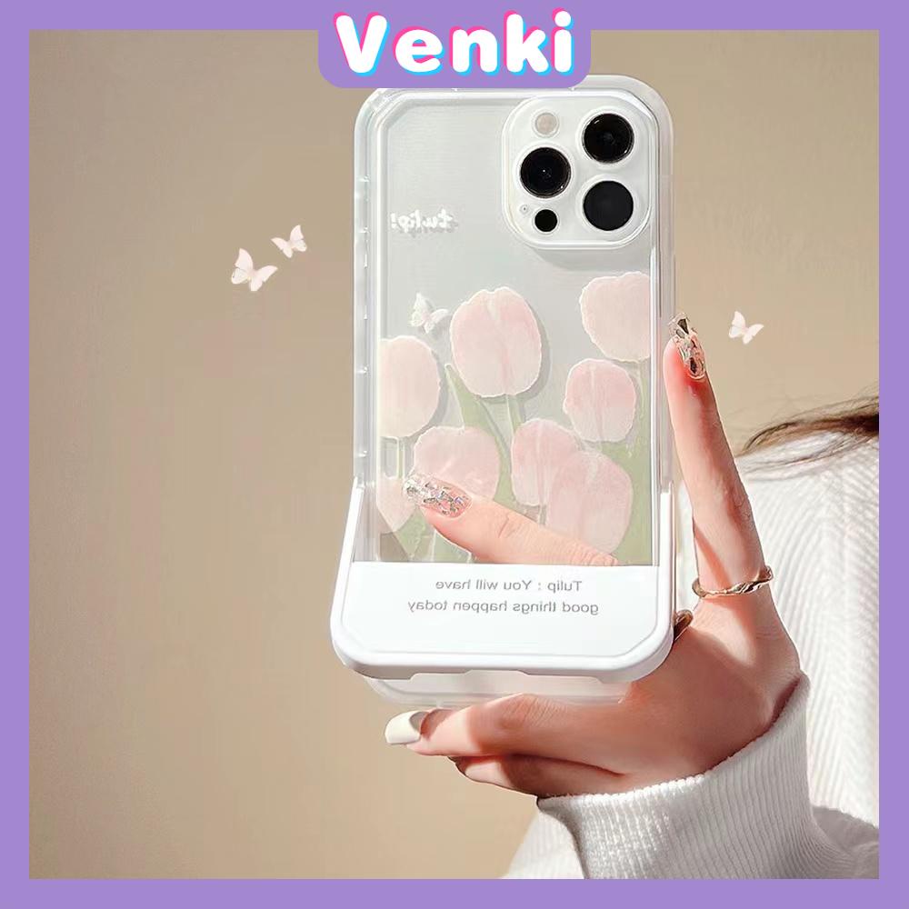 iPhone Case Silicone Soft Case Clear Case Folding Stand Shockproof Protection Camera Tulip Flower Compatible For iPhone 11 iPhone 13 Pro Max iPhone 12 Pro Max iPhone 7Plus xr