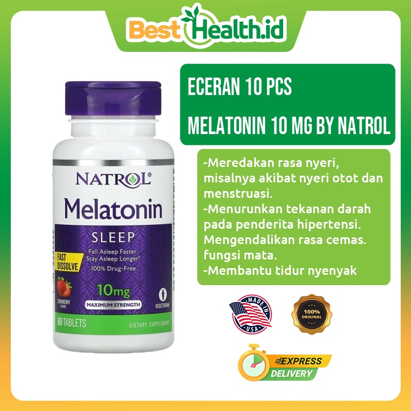 [Ecer 10 pcs] Natrol Melatonin Sleep 10 mg Natrol Vitamin Tidur Rasa Strawberry 100% Original