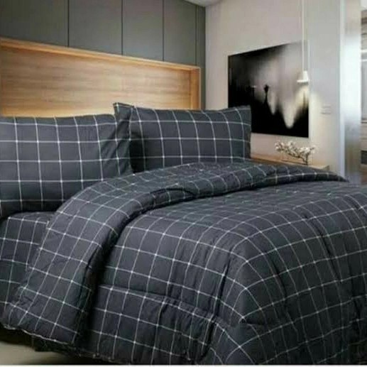Sprei Sprei katun lokal PREMIUM motif Kotak Abu 180x200 160x200 120x200 - 100x200x20(L9W7) Seprei Ki