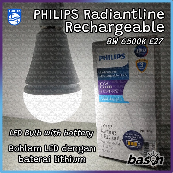 PHILIPS Rechargeable LED Bulb RadiantLine 8W Battery Back Up - Lampu Emergency