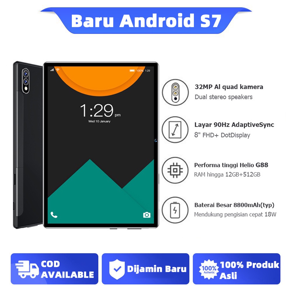 2021 Tablet Asli Baru, Tablet S7 Tab, 8GB + 128GB, Jaringan Sepuluh-inti 5G Baru, Tablet WiFi Kartu Ganda