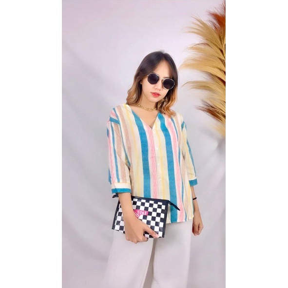 Tq88indonesia Baju Atasan  Wanita Terbaru /  Blouse RICHEL / Outer Salur  / Busana Santai  Cewek / Ootd / Outfit