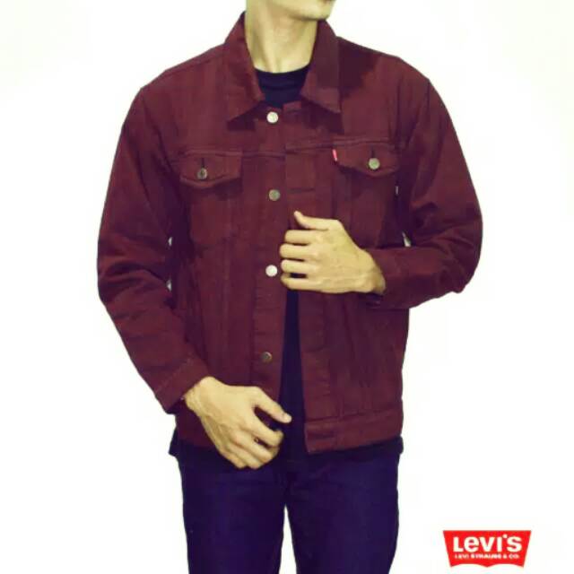Jaket jeans merah marun premium