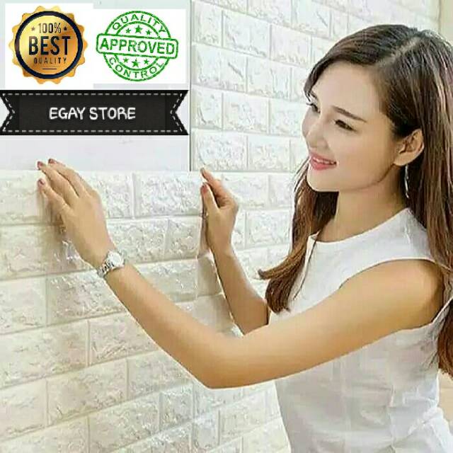 Sticker Stiker Wallpaper Dinding 3D Motif Bata Foam Lem Dekorasi Dinding Murah Terbaru - white