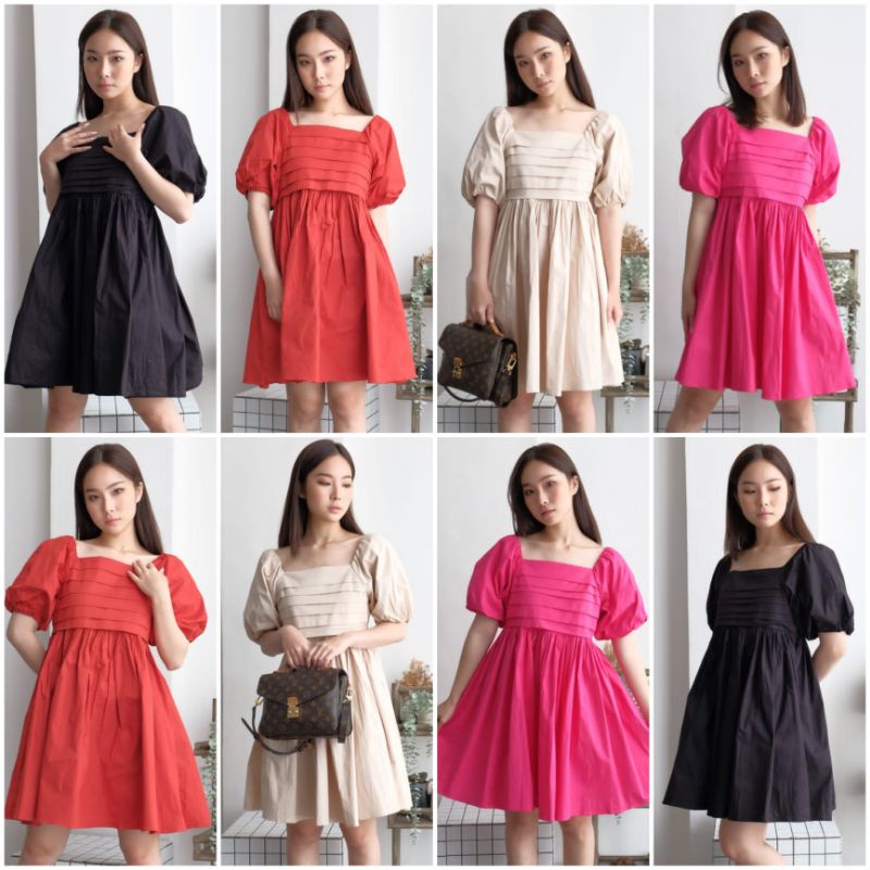 ⚡️ CLEARANCE SALE ♡ PREMIUM ♡ ORIGINAL ! MARLINA BABYDOLL 2 WAYS FRONT PLEATED MINI FLARE DRESS