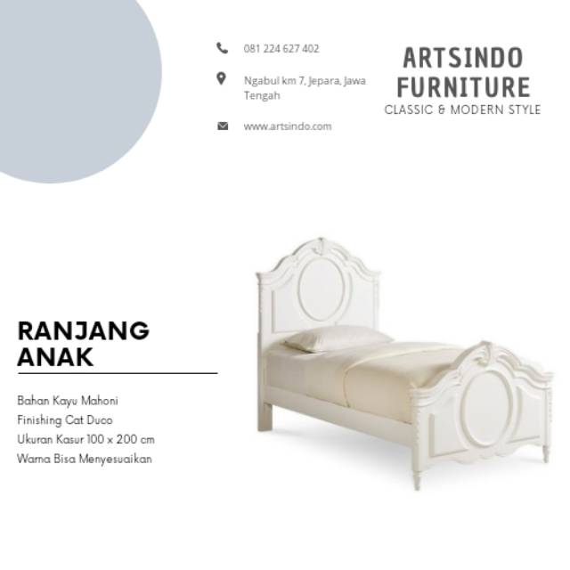 Tempat Tidur Anak Perempuan Klasik Modern, Ranjang Anak Kasur Single