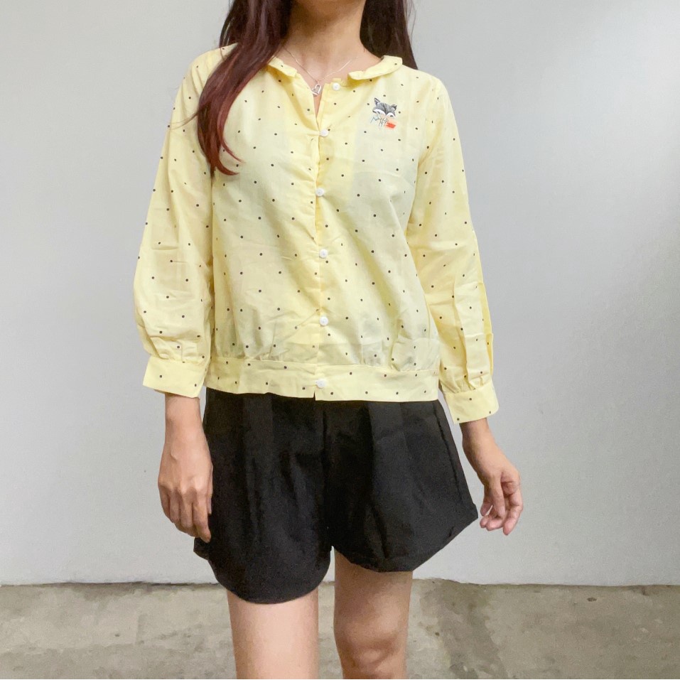 SL231 - Atasan Kemeja Cotton Cat Yellow Korean Look