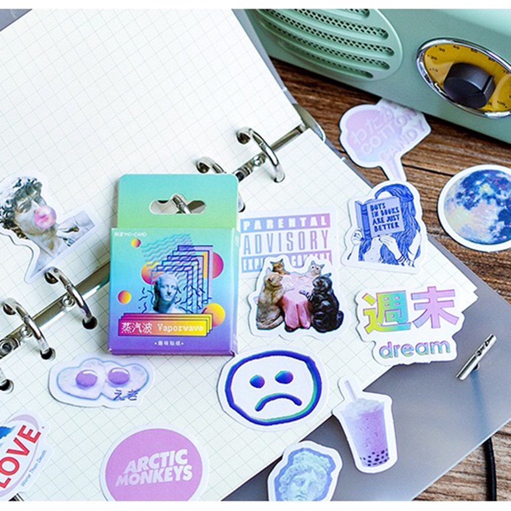 [MIDORI] 46 Pcs VAPORWAVE Deco Sticker Planner DIY Scrapbook Stiker Dekor Jurnal Kotak - B0018