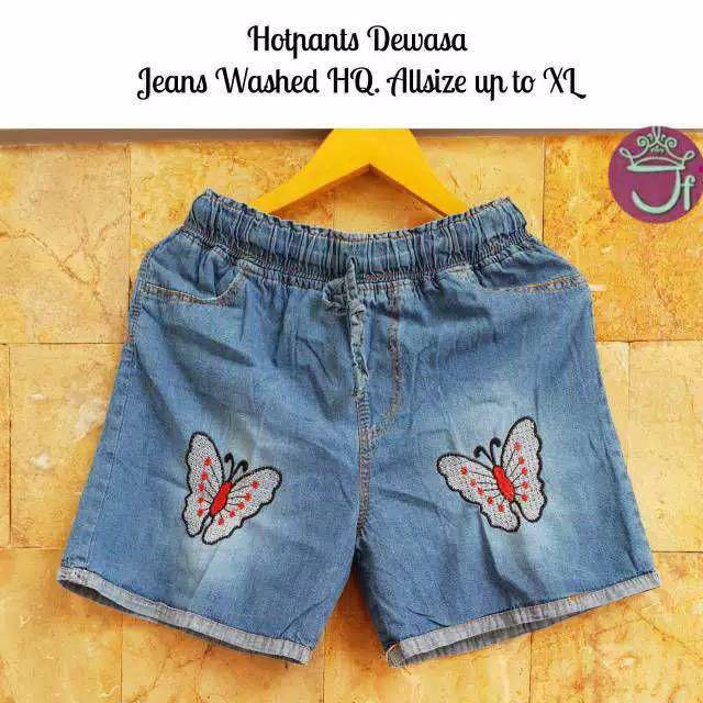 New Celana Hotpants Jeans Bordir Kupu Pinggang Karet Cantik Murah Ada Saku