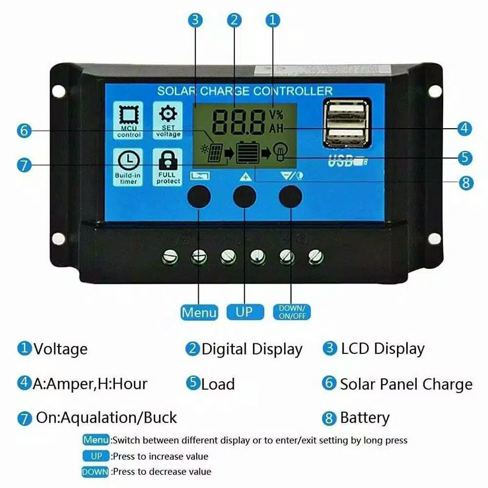 Solar Charge Controller 30A LCD LED Display Solar cell PWM 12V 24V USB Panel Surya Charger