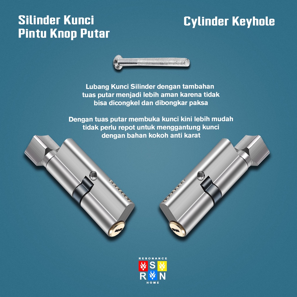 Silinder Kunci Pintu Knob Knop Model Putar Cylinder Keyhole Set Resonance Home