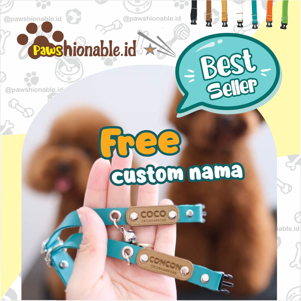 K16 Kalung Custom Nama  Kucing  Anjing Free Lonceng 