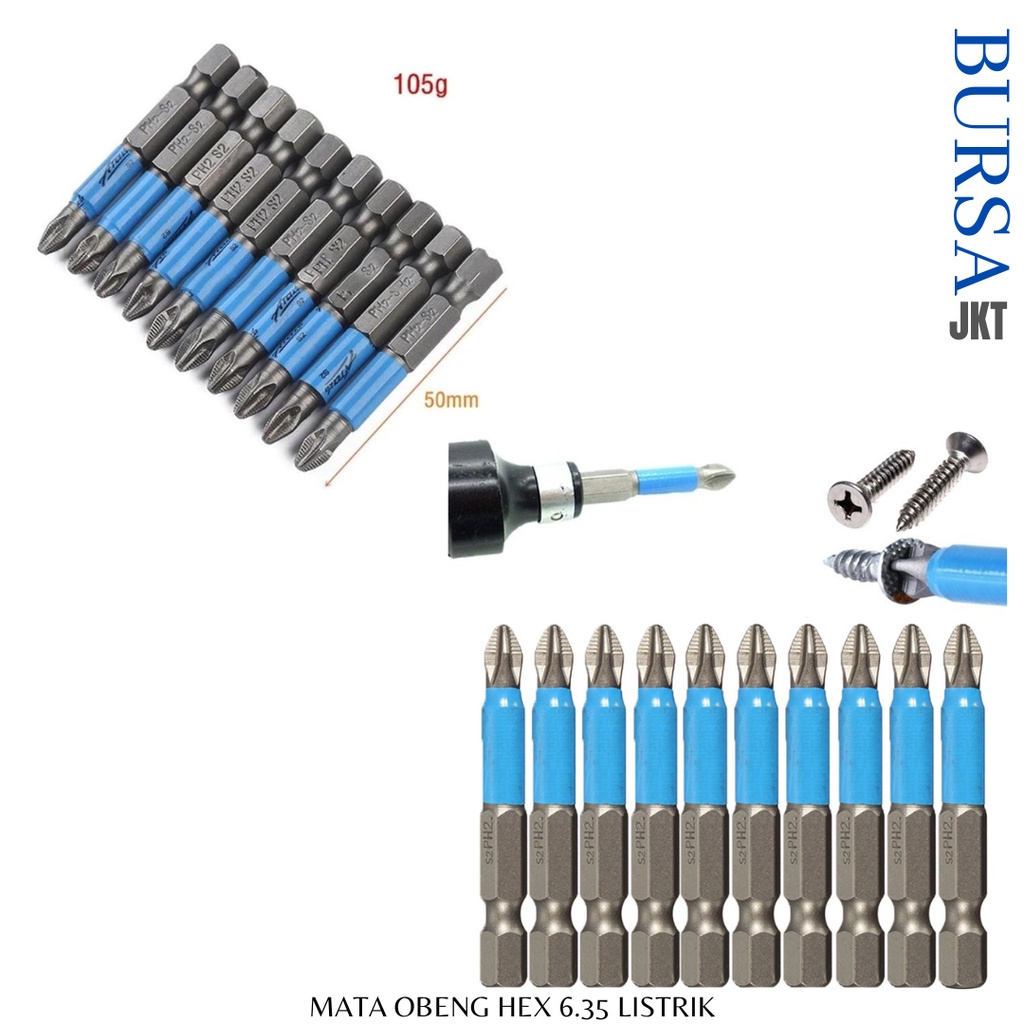 MATA OBENG HEX SHANK 1/4 PH1 PH2 TIP 50-70MM NON SLIP MAGNET