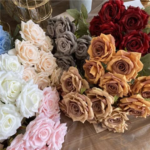 Bunga Artificial Mawar Rose Warna Autumn / Bunga Dekorasi pernikahan / Premium 9 kuntum mawar