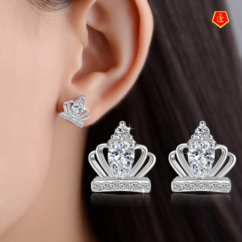 [Ready Stock]Luxury Fashion Silver Crown Stud Earrings