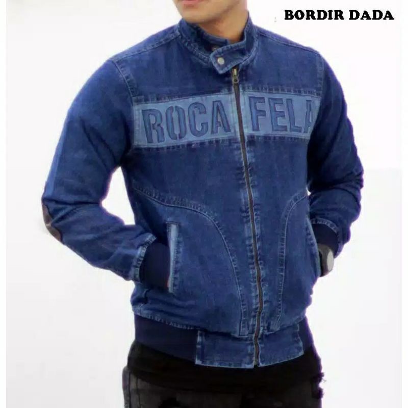 TURUN HARGA ! Jaket Jeans Pria Bordir - JAKET JEANS PRIA ROCAFELA BORDIR DADA BEST SELLER