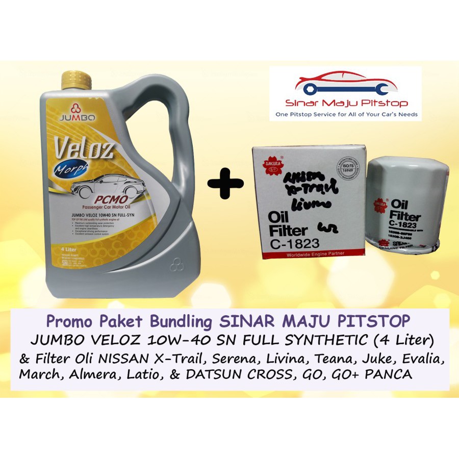 Paket Bundling Oli JUMBO VELOZ 10W-40 SN & Filter Oli DATSUN GO HATCHBACK & GO+ PANCA & DATSUN CROSS
