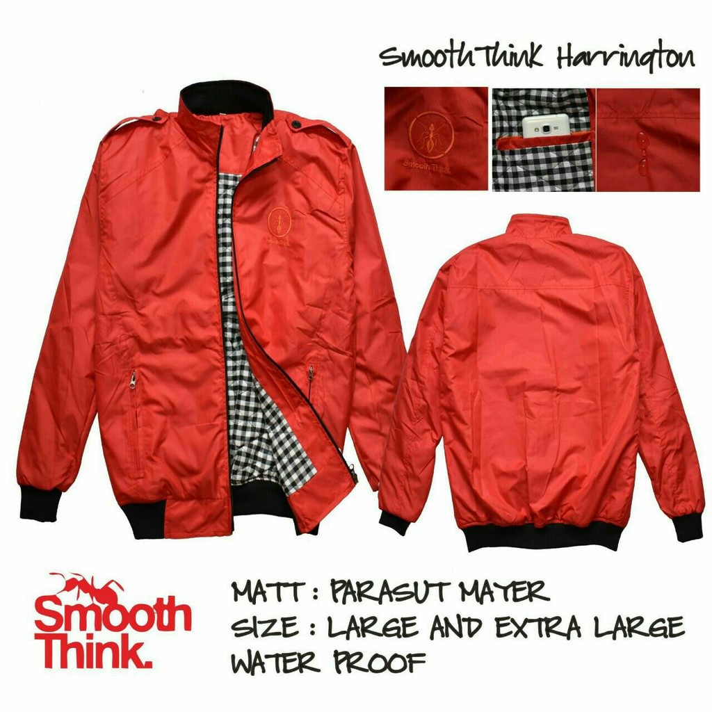 Jaket Harrington Pria Smooth Think waterproof - Merah Marun Size L dan XL