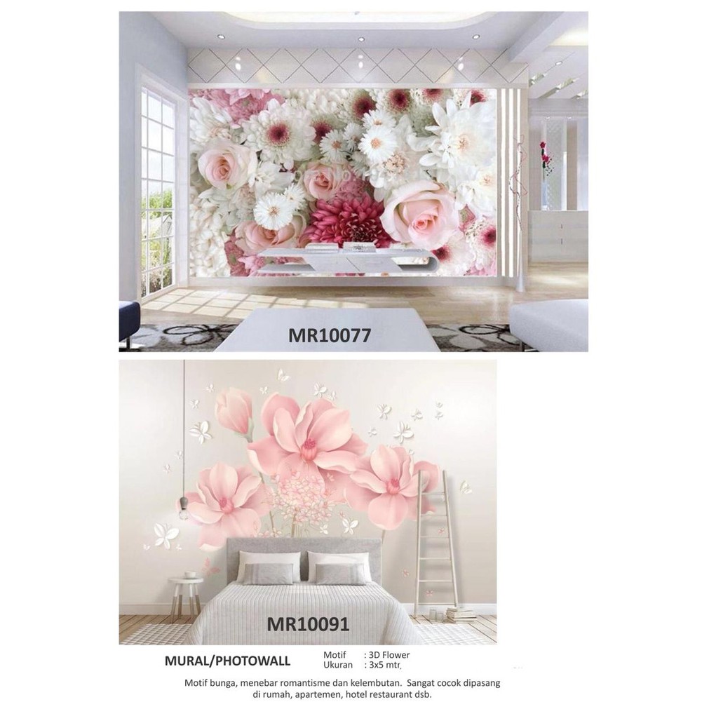 PHOTOWALL MURAL DINDING 3D WALLPAPER MURAL MOTIF BUNGA MAWAR PINK ELEGANT 3D