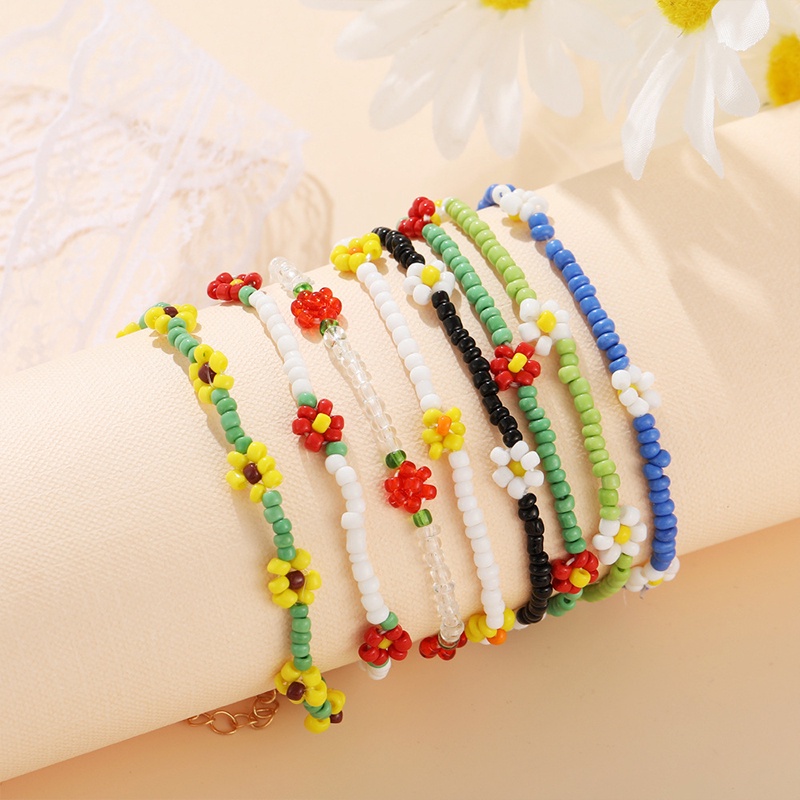 Fashion Tenunan Warna-warni Manik-manik Daisy Anklet / Gelang Beach Resort Style Accessories