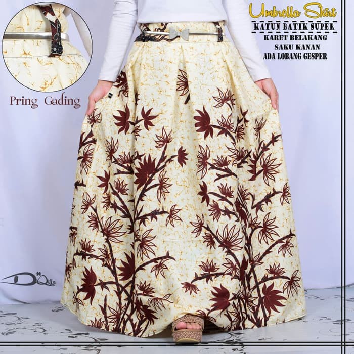 rok batik bambu putih pola payung panjang