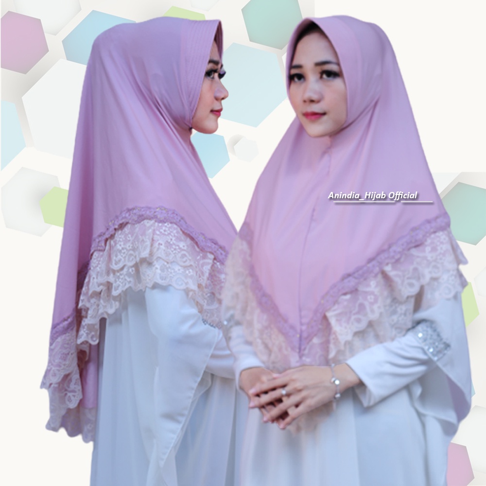 HIJAB INSTAN KERUDUNG RENDA BERGO INSTAN PED BUSA JERSEY RENDA TUMPUK JILBAB INSTAN RENDA WILONA Q2