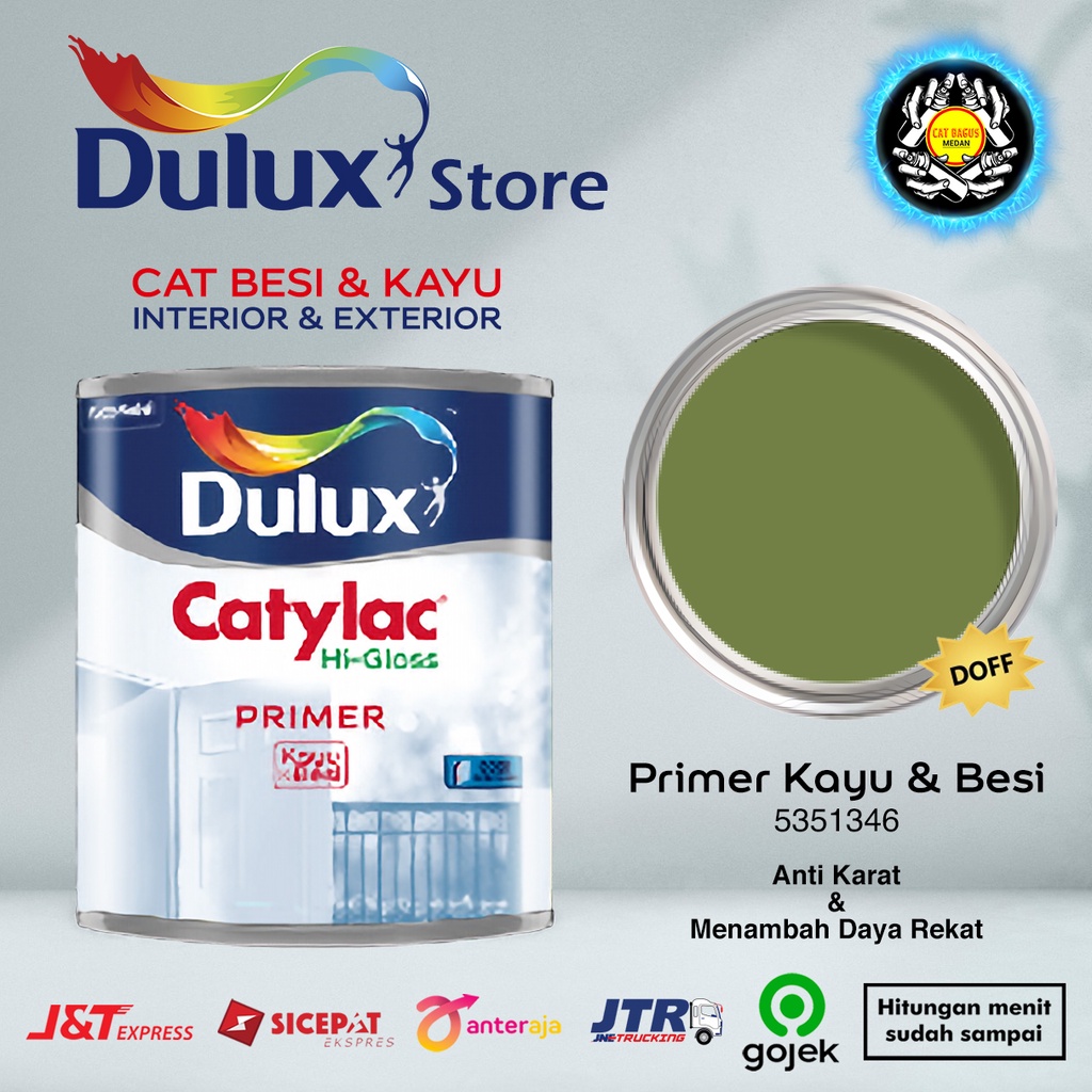 CAT MINYAK KAYU DAN BESI DULUX CATYLAC HIGLOSS PRIMER SEALER 1 KG WARNA 55351346 HIJAU TENTARA ARMY GREEN DOFF DOF DOP 1KG CAT KUSEN PINTU JENDELA ENAMEL ANTI KARAT ANTI RAYAP GOJEK HIGLOSS VGLOSS V-GLOSS AVIAN BEE BRAND 1000 JUNIOR EXTERIOR MEDAN BINJAI