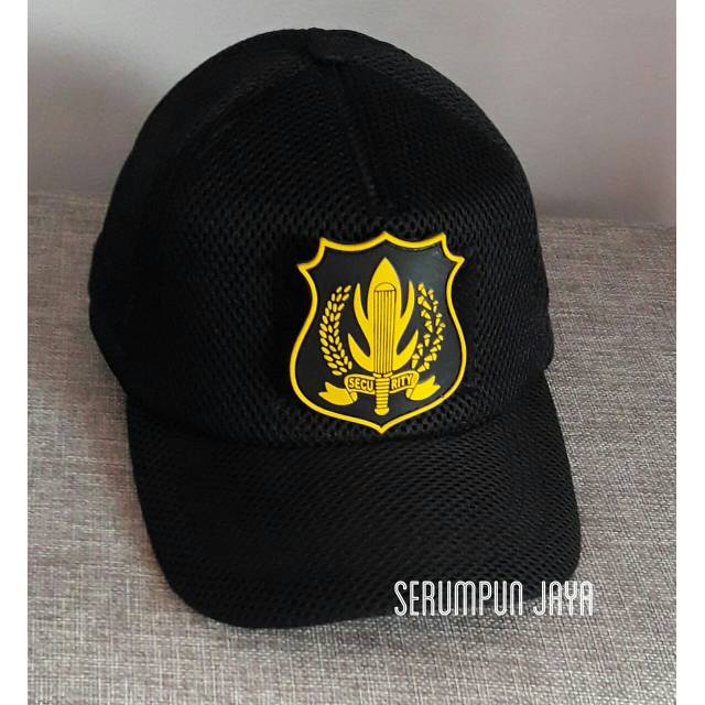 TOPI SECURITY LOGO KUNING JARING DOUBLE MESH VELCRO DENGAN PATCH