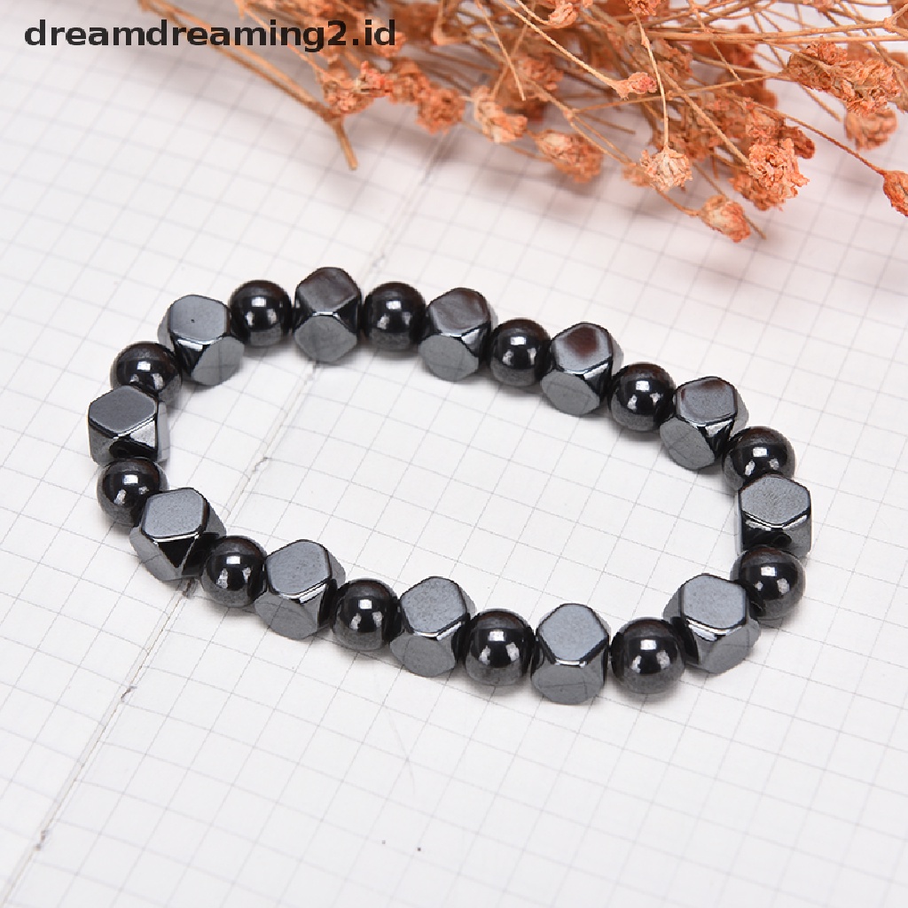 Gelang Manik-Manik Hematite Magnetik Warna Hitam Untuk Kesehatan Pria