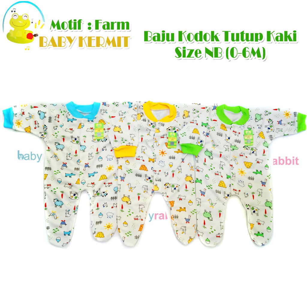 Kermit 3 pcs Baju Kodok Panjang Tutup Kaki / Sleepsuit Bayi