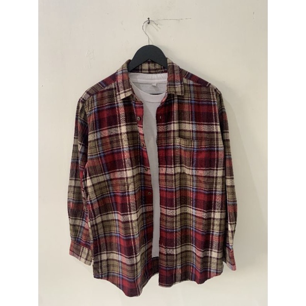 Kemeja Uniqlo - Flannel - Merah cokelat