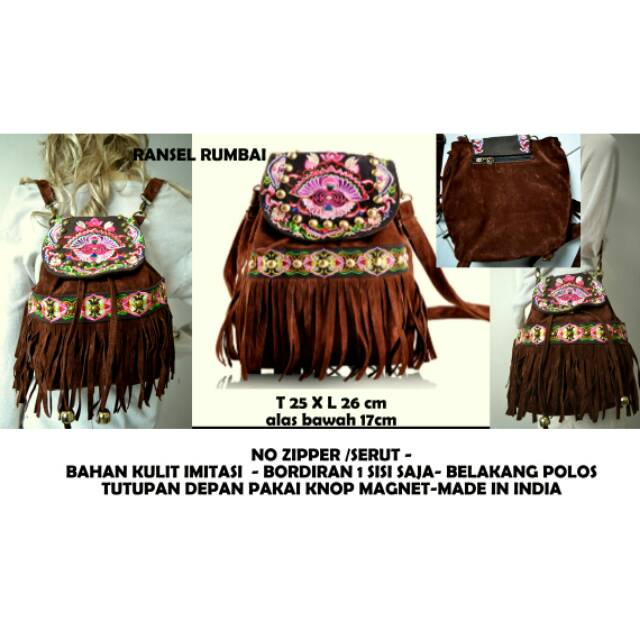 Tas Ransel & Selempang 2 in 1 Bordir Rumbai Made in India ORI