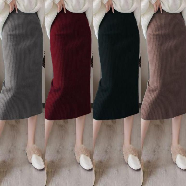 Rok Span Pendek Knitted Midi Belah Samping// Rok Midi Rajut // Rok Span Premium//Rok Rajut Belah