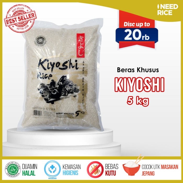 

978Eq10W Beras Jepang Kiyoshi 5Kg- Halal-Lengket Cocok Untuk Sushi WQ12