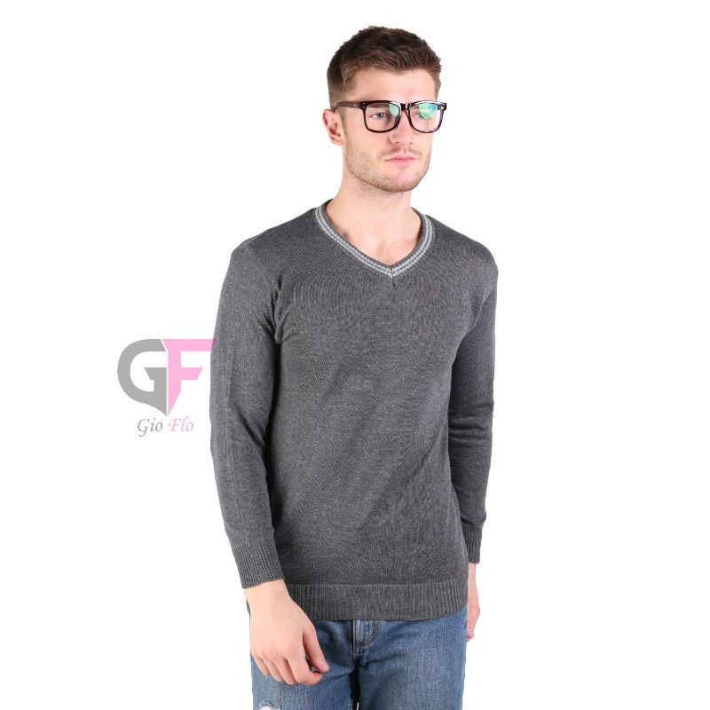 GIOFLO Pakaian Pria Casual Sweater Rajut Abu Tua / SWE 535